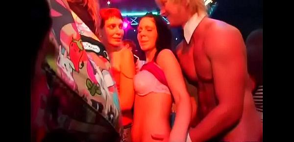  Bitches watching strip getting moist from wild group sex with bald jerk
